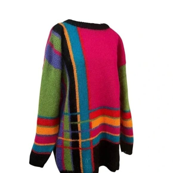 80s Bright Colorblock Mohair Sweater Oversized M/L by Valerie Stevens - Picture 5 of 5